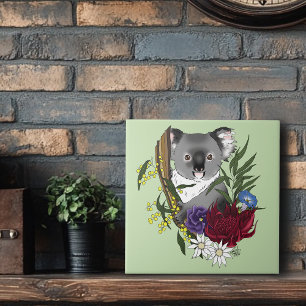 Cute Koala Bear Green Australian Wildlife Floral Ceramic Tile