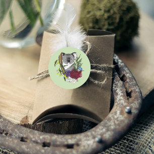 Cute Koala Bear Green Australian Wildlife Floral Classic Round Sticker