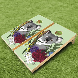 Cute Koala Bear Green Australian Wildlife Floral Cornhole Set