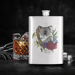 Cute Koala Bear Green Australian Wildlife Floral Flask
