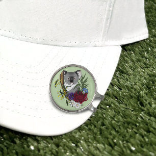 Cute Koala Bear Green Australian Wildlife Floral Golf Hat Clip