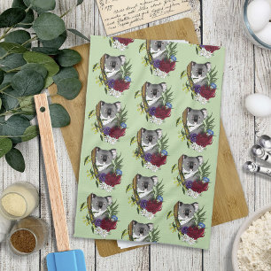 Cute Koala Bear Green Australian Wildlife Floral Kitchen Towel