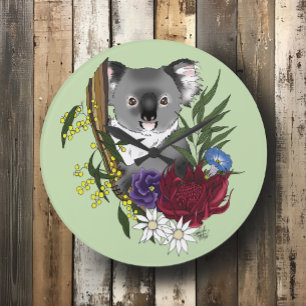 Cute Koala Bear Green Australian Wildlife Floral Large Clock