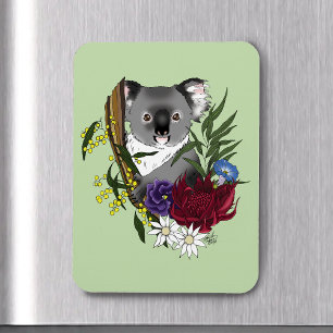 Cute Koala Bear Green Australian Wildlife Floral Magnet