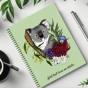 Cute Koala Bear Green Australian Wildlife Floral Notebook