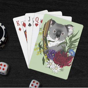Cute Koala Bear Green Australian Wildlife Floral Poker Cards