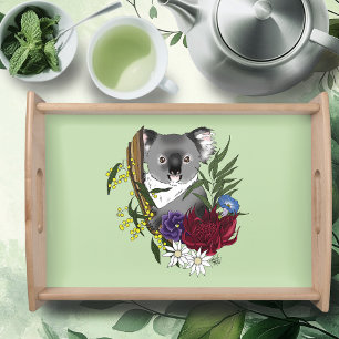 Cute Koala Bear Green Australian Wildlife Floral Serving Tray
