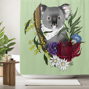 Cute Koala Bear Green Australian Wildlife Floral Shower Curtain