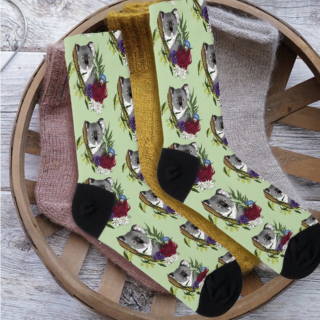 Cute Koala Bear Green Australian Wildlife Floral Socks (Creator Uploaded)