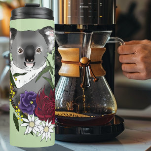 Cute Koala Bear Green Australian Wildlife Floral Thermal Tumbler