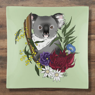 Cute Koala Bear Green Australian Wildlife Floral Trinket Tray