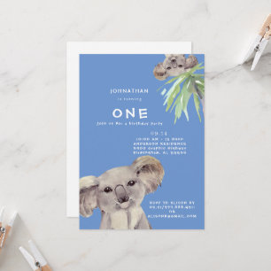Cute Koala Bear Hang Out with Me Blue Invitation