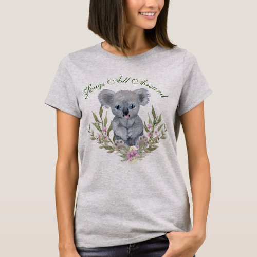 Cute Koala Bear Hugs Heart  Flowers T_Shirt