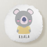 Cute Koala Bear Illustration - Customizable Round Pillow<br><div class="desc">Simple cute koala bear illustration with customizable name. Great gift for a newborn baby or children who love animals.</div>