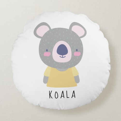 Cute Koala Bear Illustration _ Customizable Round Pillow
