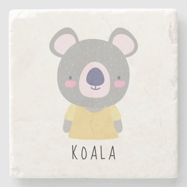 Cute Koala Bear Illustration - Customizable Stone Coaster (Front)