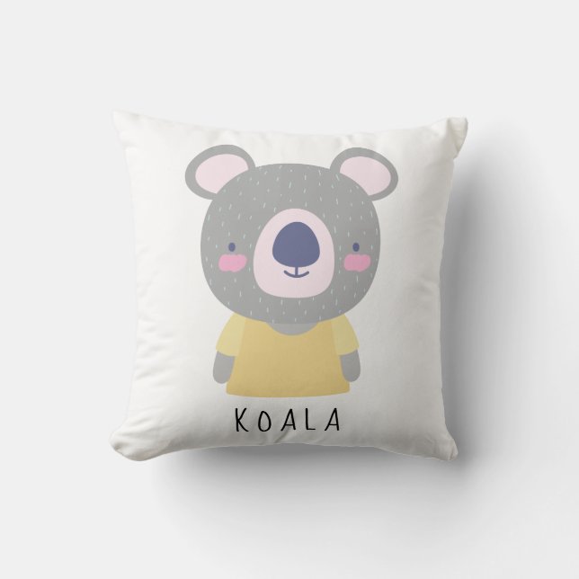 Cute Koala Bear Illustration - Customizable Throw Pillow (Front)