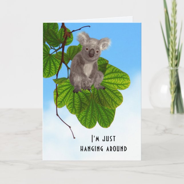 Cute Koala Bear In Tree Personalized Missing You Card (Front)