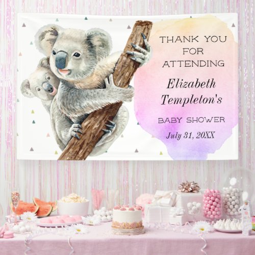 Cute Koala Bear Its a Girl Pink Baby Shower Banner