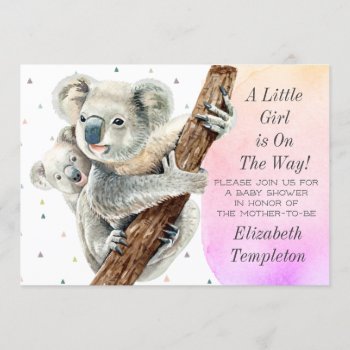 Cute Koala Bear It's A Girl Pink Baby Shower Invitation by TheShirtBox at Zazzle