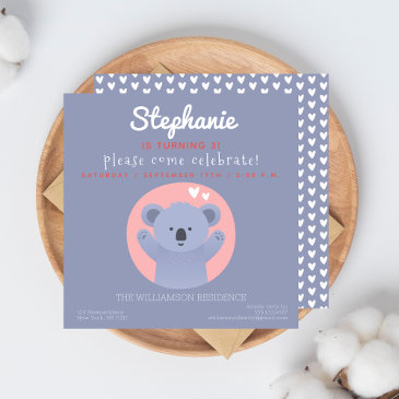 Cute Koala Bear Kids Birthday Party Invitation