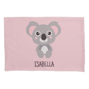 Cute Koala Bear Kids Pink Custom Name Pillow Case