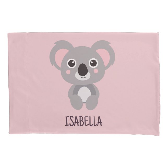 Cute Koala Bear Kids Pink Custom Name Pillow Case (Front)