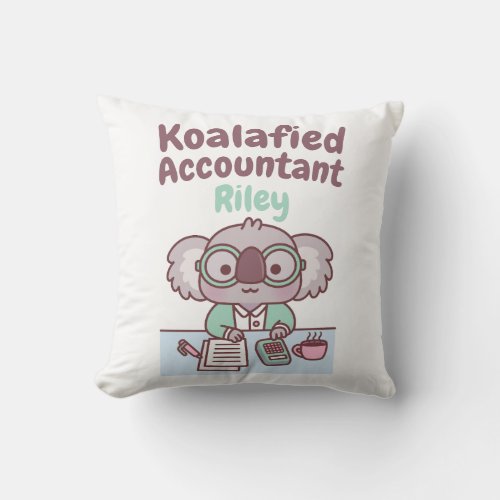 Cute Koala Bear Koalafied Accountant Funny Pun Throw Pillow