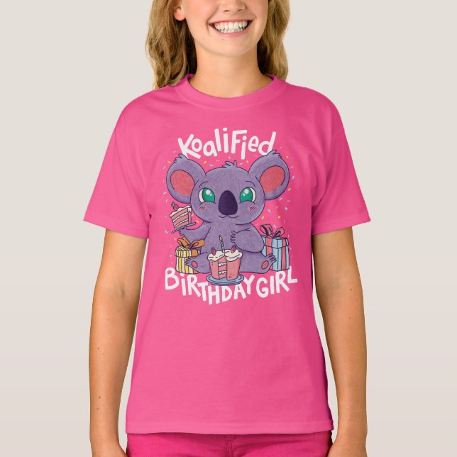 Cute Koala Bear Koalified Birthday Girl Pink T-Shirt (Front)