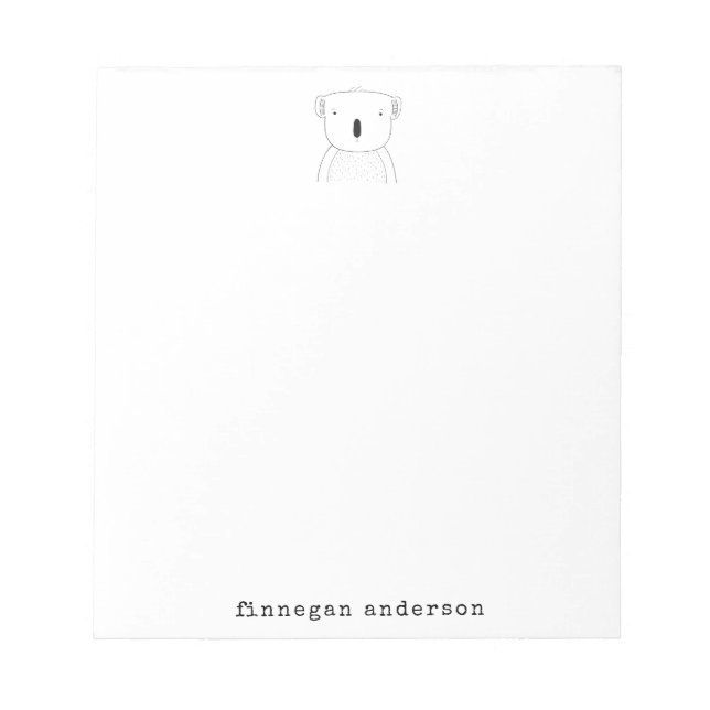 Cute Koala Bear Line Art Drawing Personalized Notepad (Front)