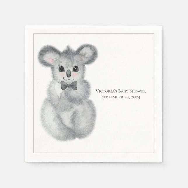 Cute Koala Bear Name  Floral Modern Baby Shower  Napkins (Front)