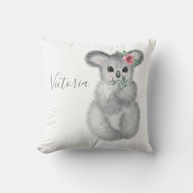 Cute Koala Bear Name Floral Modern Simple Throw Pillow (Front)