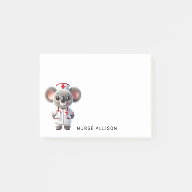 Cute Koala Bear Nurse Personalized 4x4 Post-it Notes (Front)