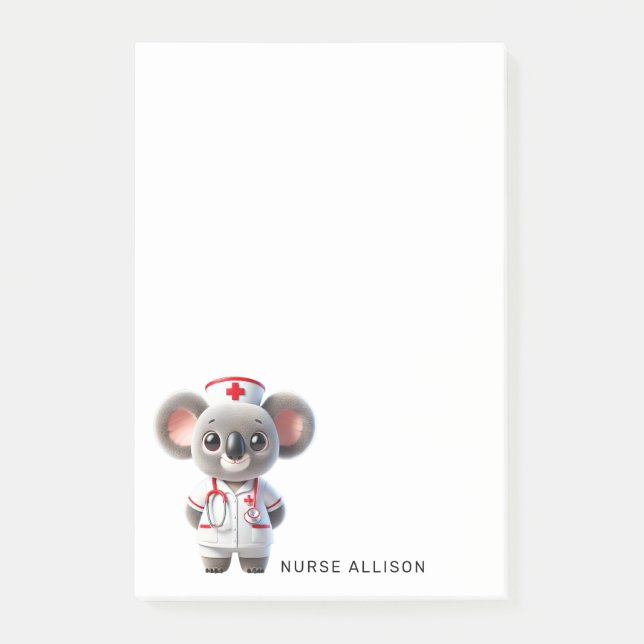 Cute Koala Bear Nurse Personalized 4x6 Post-it Notes (Front)