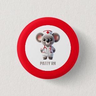 Cute Koala Bear Nurse with Red Stethoscope Button
