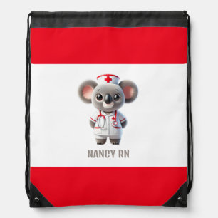 Cute Koala Bear Nurse with Red Stethoscope Drawstring Bag