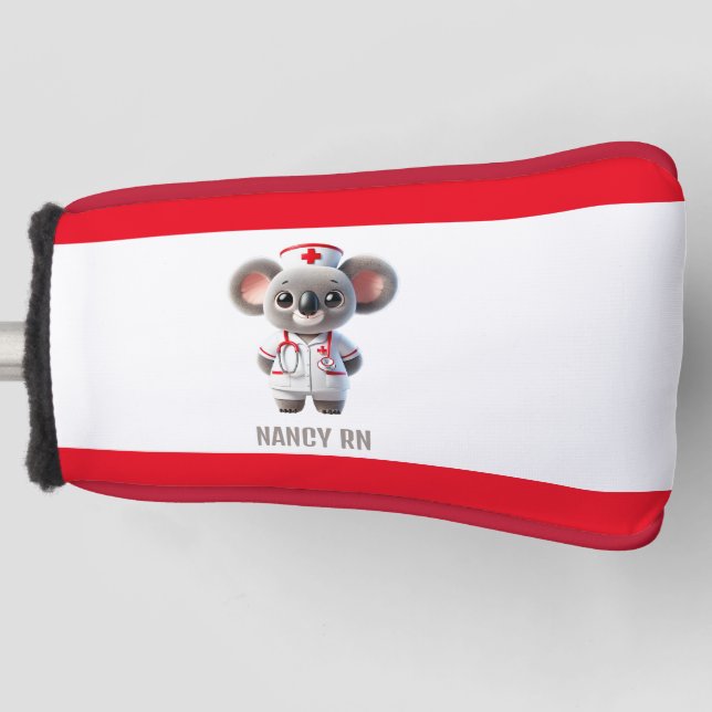 Cute Koala Bear Nurse with Red Stethoscope Golf Head Cover (Front)