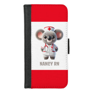 Cute Koala Bear Nurse with Red Stethoscope iPhone 8/7 Wallet Case