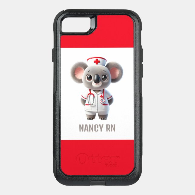 Cute Koala Bear Nurse with Red Stethoscope Otterbox iPhone Case (Back)