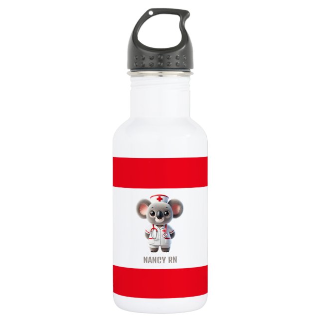 Cute Koala Bear Nurse with Red Stethoscope Stainless Steel Water Bottle (Front)