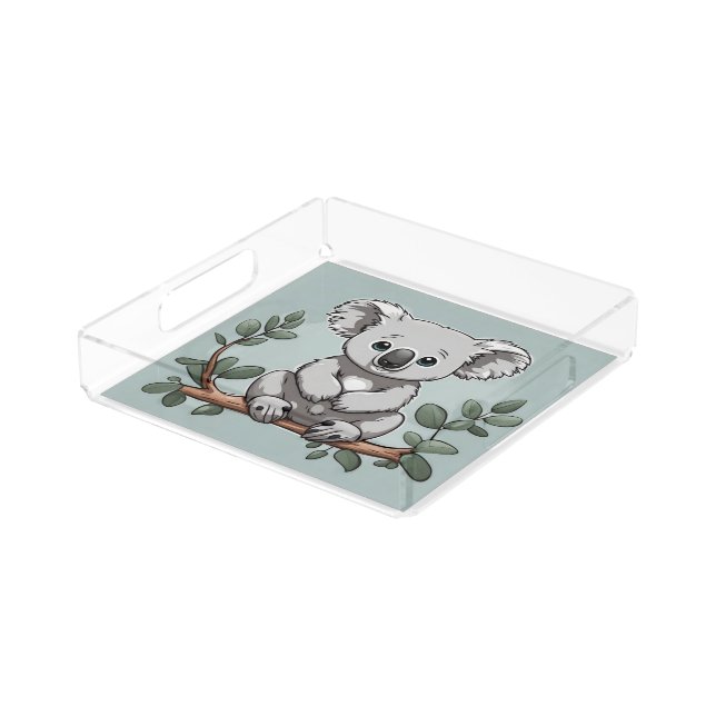 Cute koala bear on teal acrylic tray (Angled)