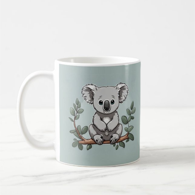 Cute koala bear on teal coffee mug (Left)