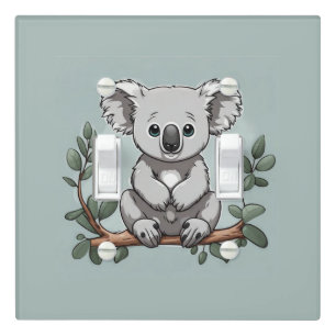 Cute koala bear on teal light switch cover