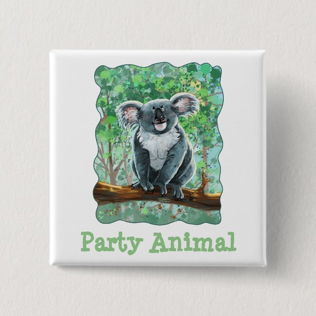 Cute Koala Bear Party Center Button (Front)