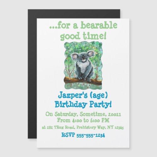 Cute Koala Bear Party Center Magnetic Invitation