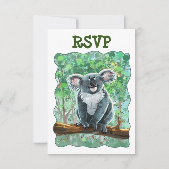 Cute Koala Bear Party Center RSVP Card (Front)