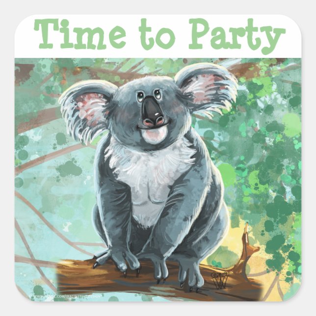 Cute Koala Bear Party Center Square Sticker (Front)