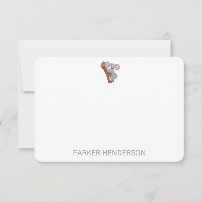 Cute Koala Bear Personalized Kids Stationery Thank You Card (Front)