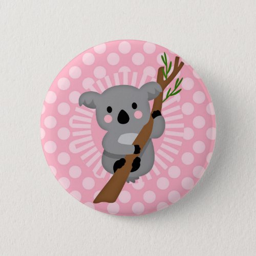 Cute Koala Bear _ Pink Gray Girl Button