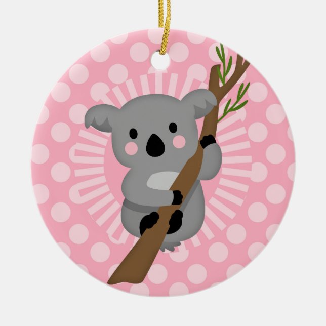 Cute Koala Bear - Pink Gray Girl Ceramic Ornament (Front)